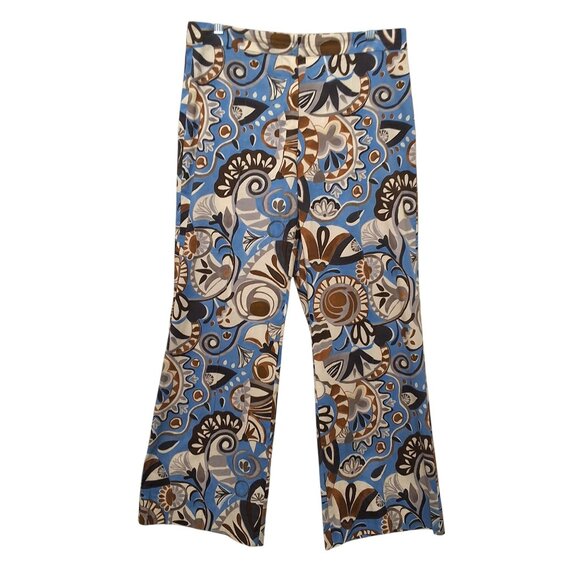 Max Mara Licia Paisley Print High-Rise Cropped Pants In Blue & Brown Print Sz 8 - Picture 2 of 10